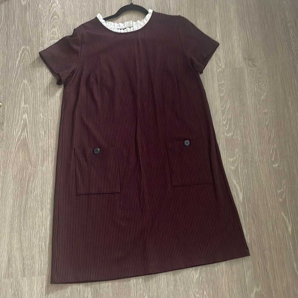 Loft houndstooth dress with ruffle trim size 12